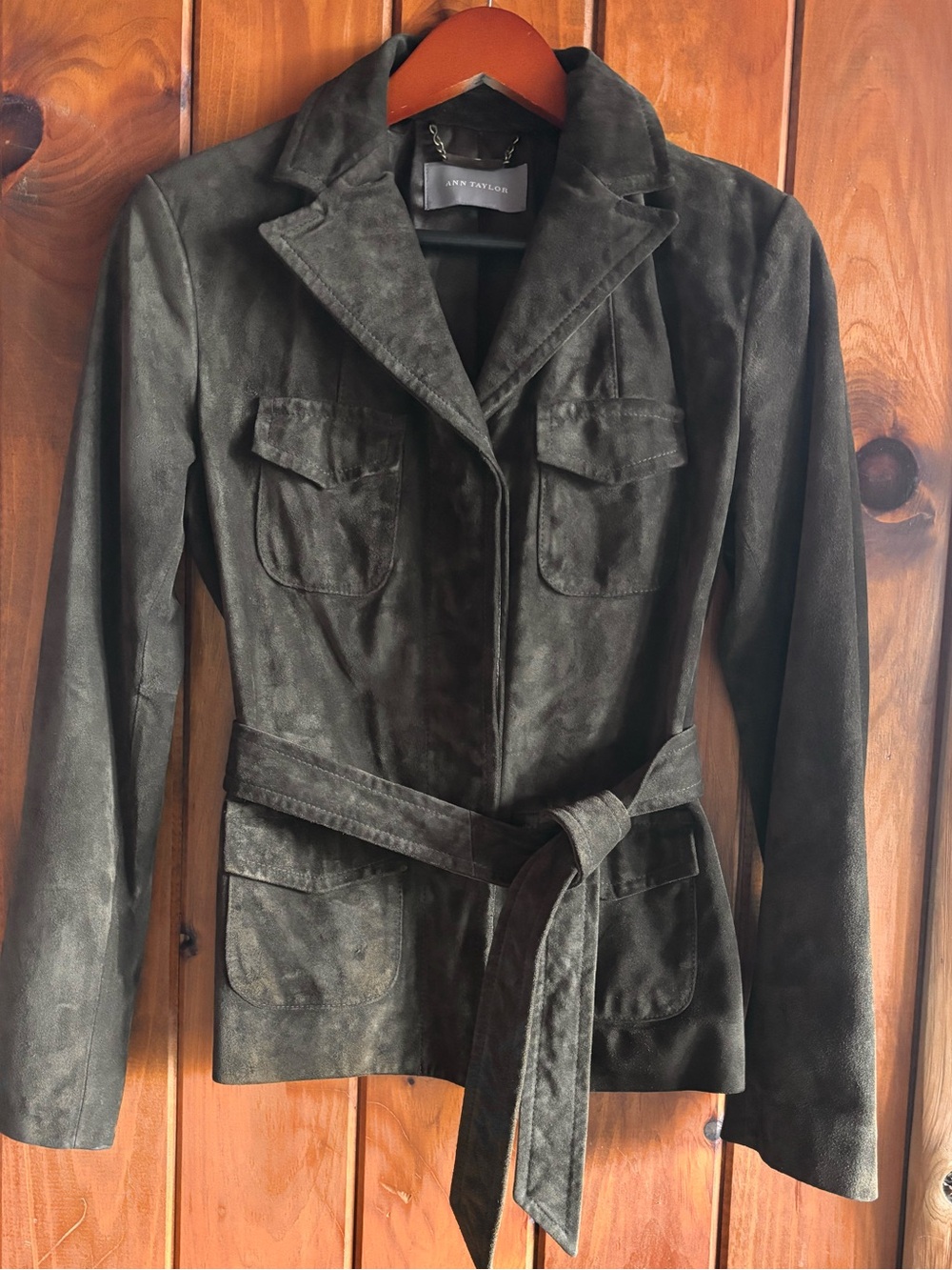 Ann Taylor Vintage Chocolate Brown Genuine Suede Safari Jacket Blazer Xs